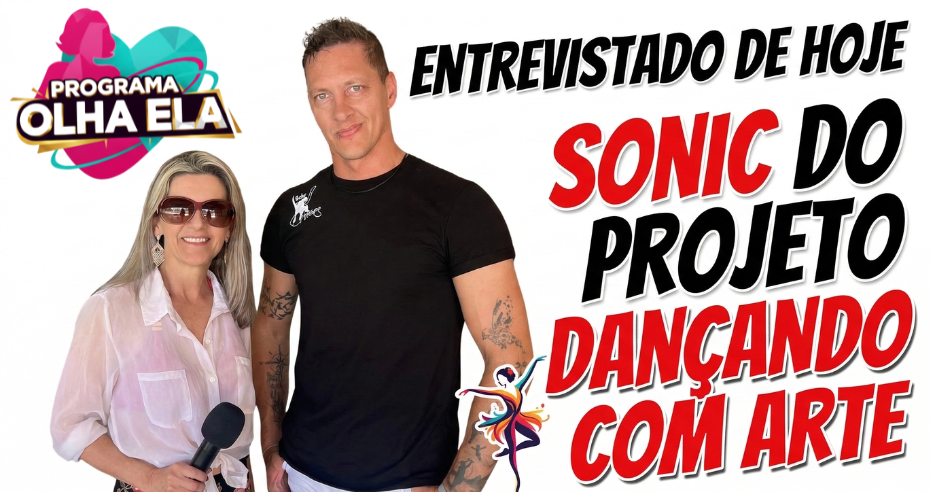 Sirlei Bittarello apresentadora do Programa Olha Ela entrevista Sonic do projeto Dançando com Arte sobre dança, esporte e cultura em Curitiba na CWB TV.